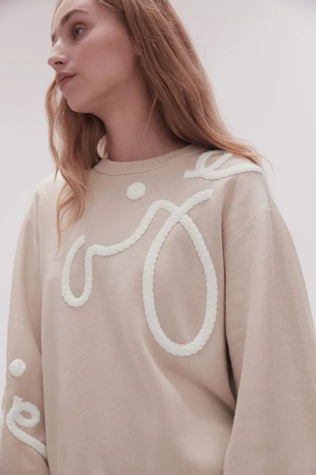 Symbol Calligraphy Knit Jumper Sand Beige Women Aje Knitwear 038 Jumpers