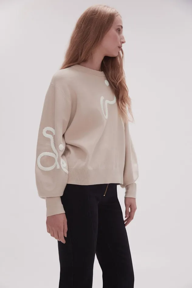 Symbol Calligraphy Knit Jumper Sand Beige Women Aje Knitwear 038 Jumpers