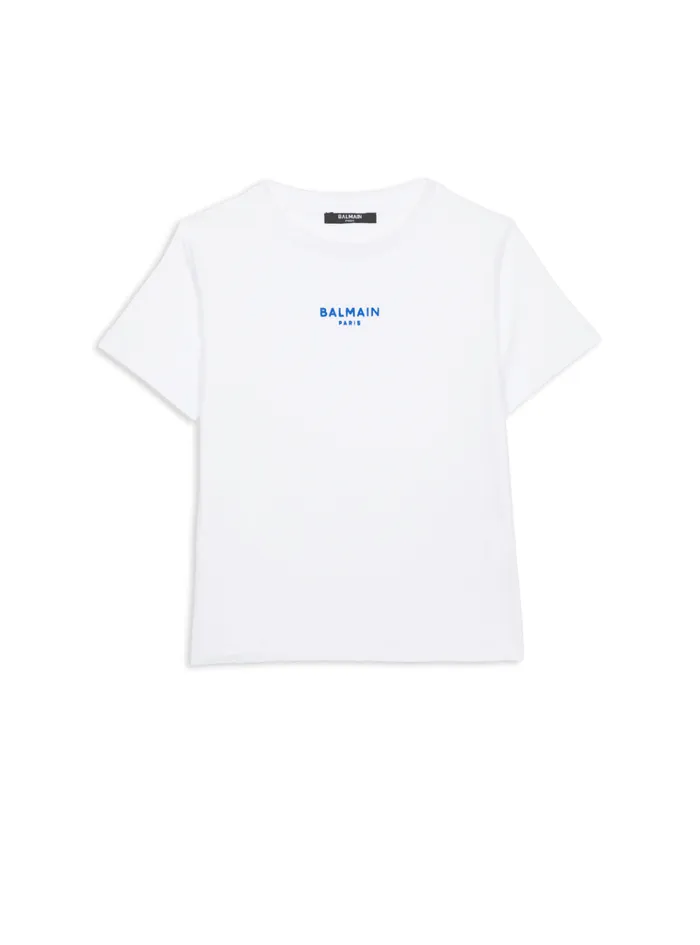 Tshirt With Flocked Paris Logo White Kids Balmain