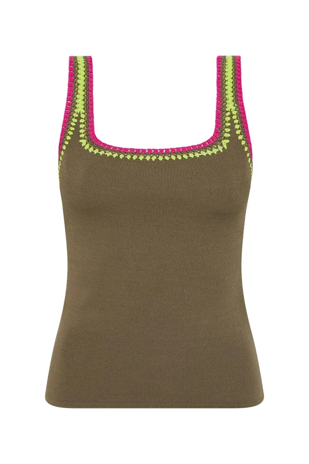 Tazia Crocheted Edge Tank Deep Olive Women Aje Body 038 Crepe Knit