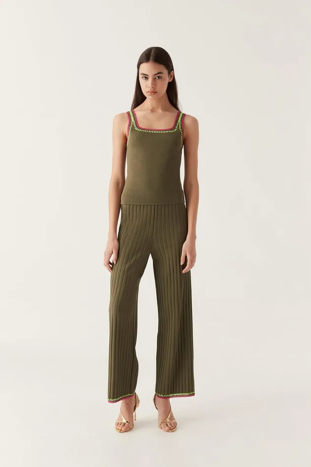 Tazia Crocheted Edge Tank Deep Olive Women Aje Body 038 Crepe Knit
