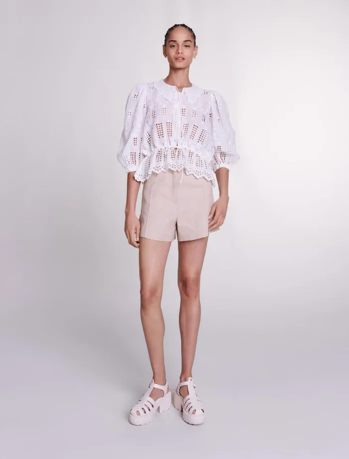 Tops and Shirts Women Maje Embroidered Ramie Blouse White