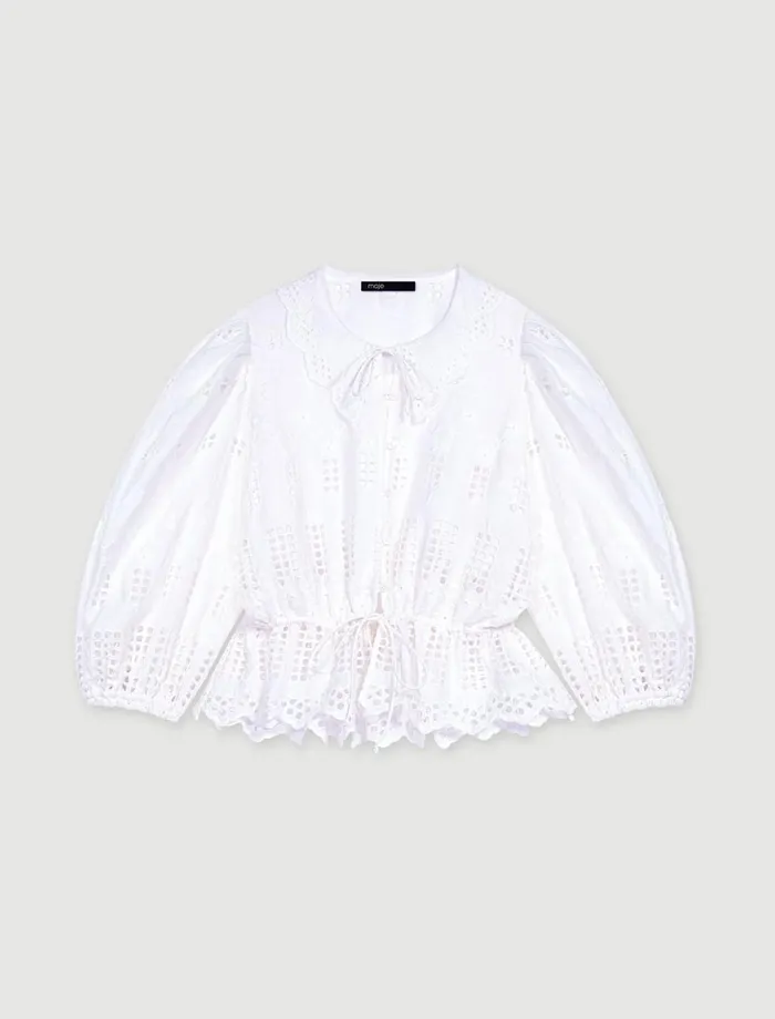 Tops and Shirts Women Maje Embroidered Ramie Blouse White