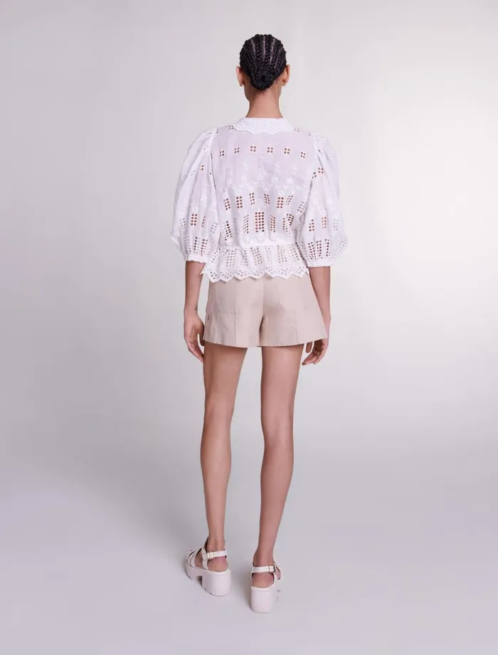 Tops and Shirts Women Maje Embroidered Ramie Blouse White