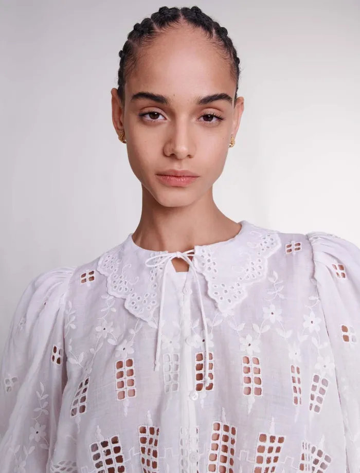 Tops and Shirts Women Maje Embroidered Ramie Blouse White
