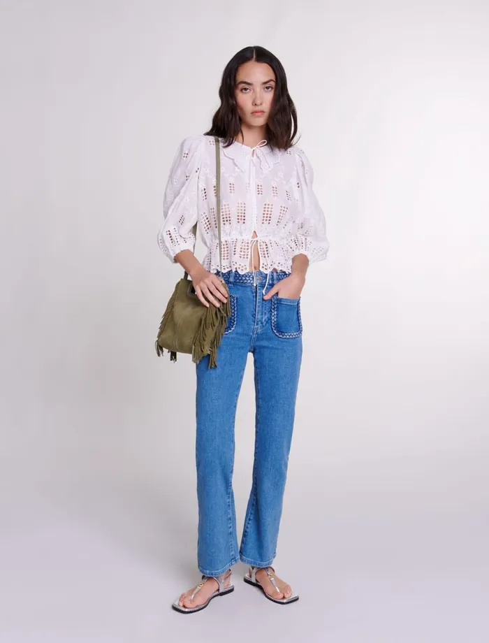 Tops and Shirts Women Maje Embroidered Ramie Blouse White
