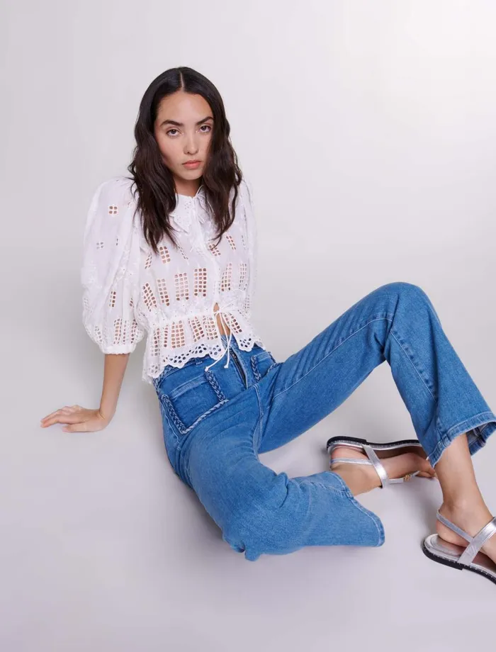 Tops and Shirts Women Maje Embroidered Ramie Blouse White