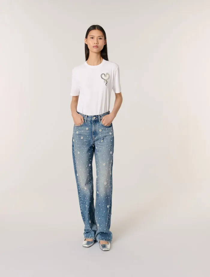 Tops and Shirts Women Maje Embroidered TShirt White Black