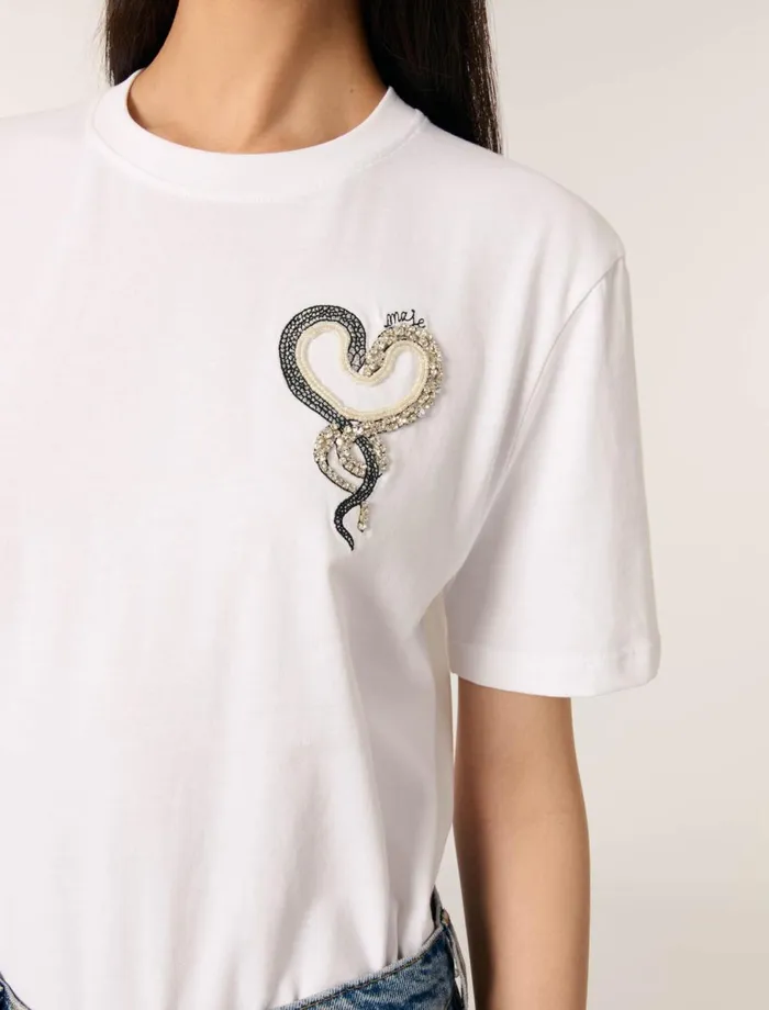 Tops and Shirts Women Maje Embroidered TShirt White Black