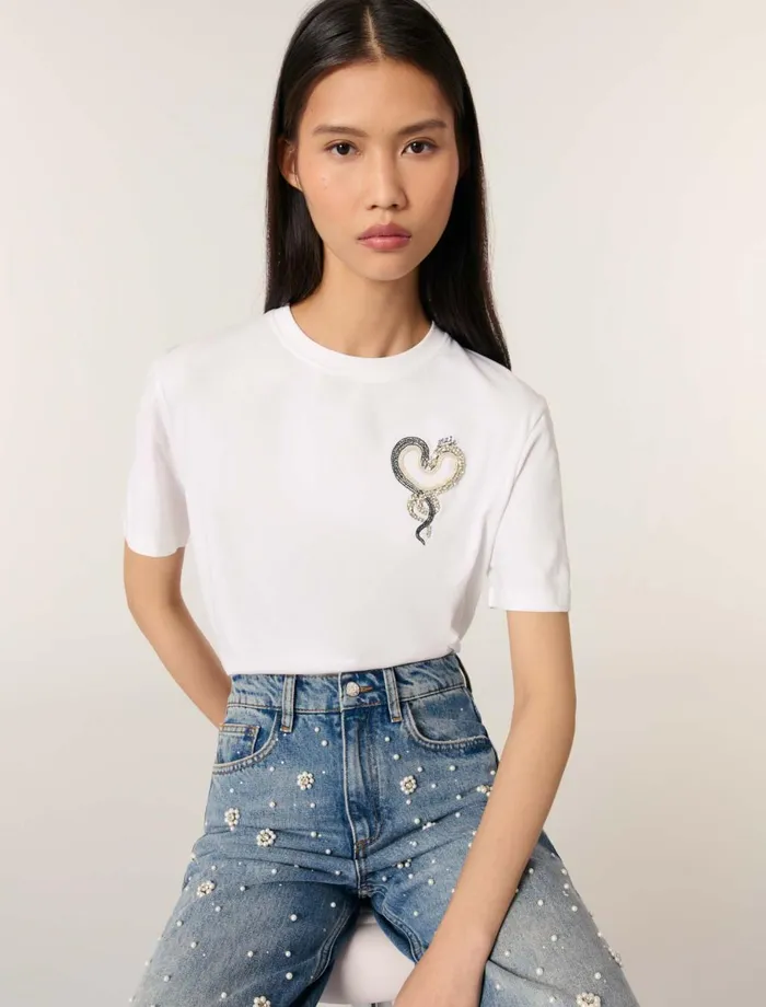 Tops and Shirts Women Maje Embroidered TShirt White Black