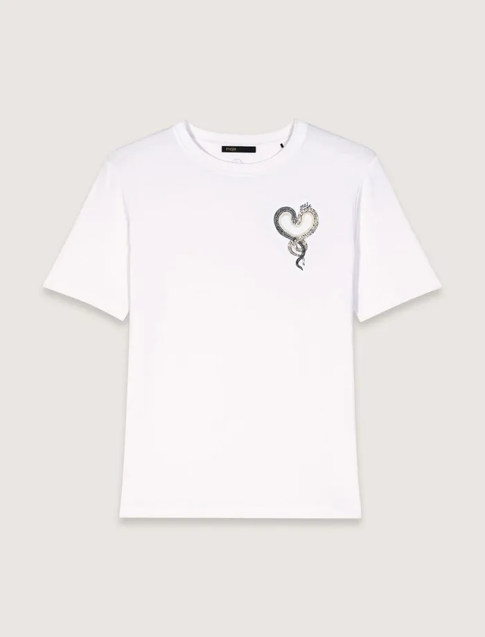 Tops and Shirts Women Maje Embroidered TShirt White Black