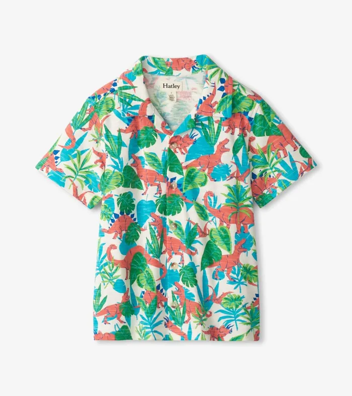 Tops Boys Hatley Boys Jungle Dino Short Sleeve Jersey Button Down