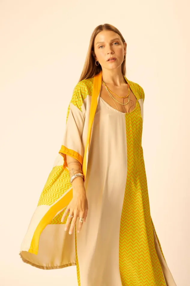Tops Shop Natalie Martin LENNON KIMONO Block Zigzag Tangerine