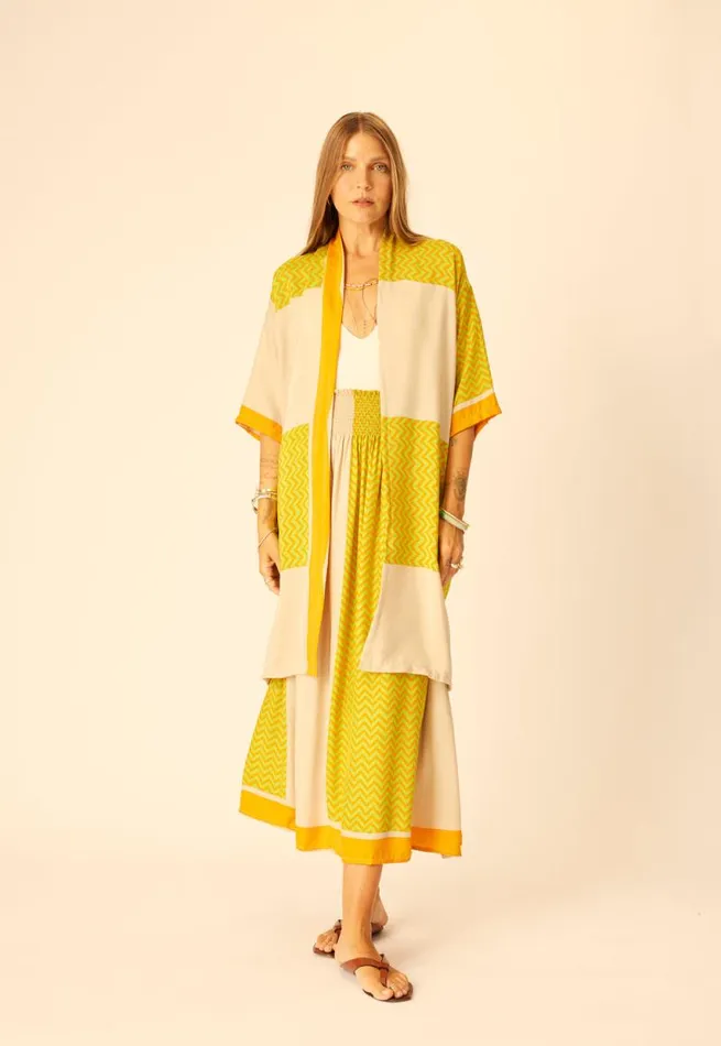 Tops Shop Natalie Martin LENNON KIMONO Block Zigzag Tangerine