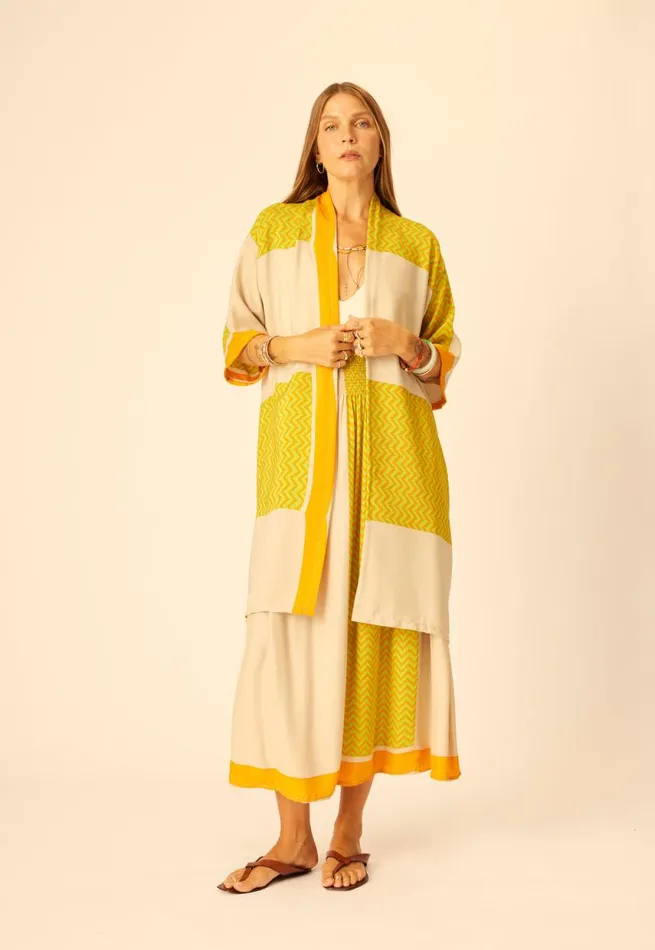Tops Shop Natalie Martin LENNON KIMONO Block Zigzag Tangerine