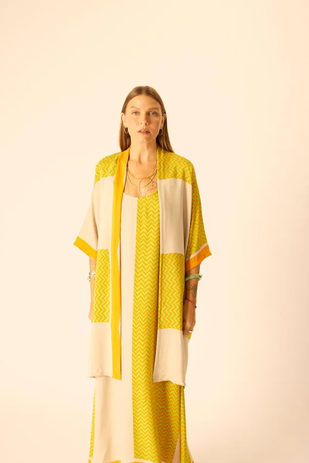 Tops Shop Natalie Martin LENNON KIMONO Block Zigzag Tangerine