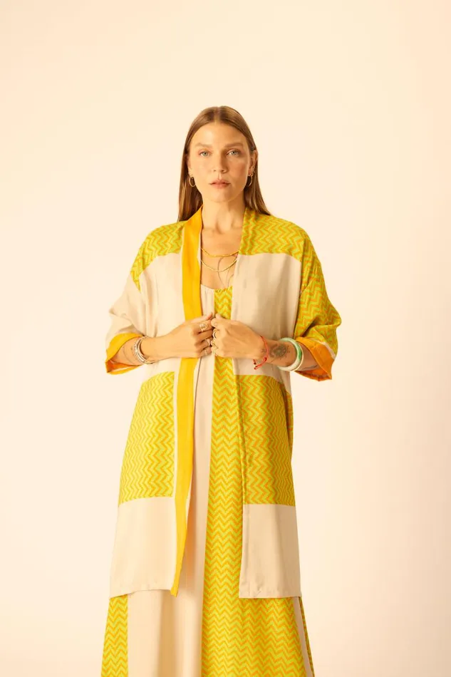 Tops Shop Natalie Martin LENNON KIMONO Block Zigzag Tangerine