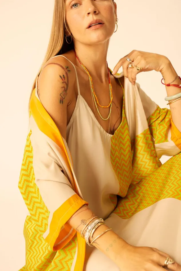 Tops Shop Natalie Martin LENNON KIMONO Block Zigzag Tangerine
