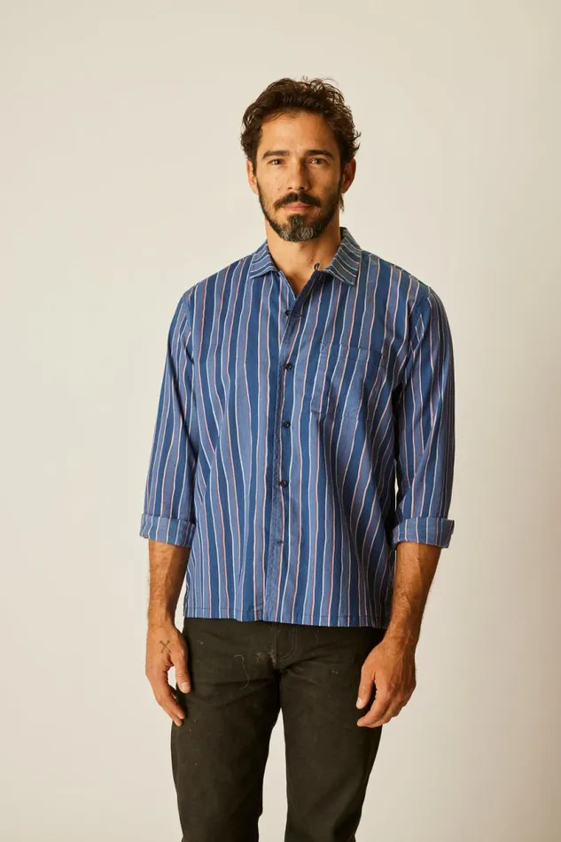 Tops Shop Natalie Martin LOUIS SHIRT Batik Stripe Navy
