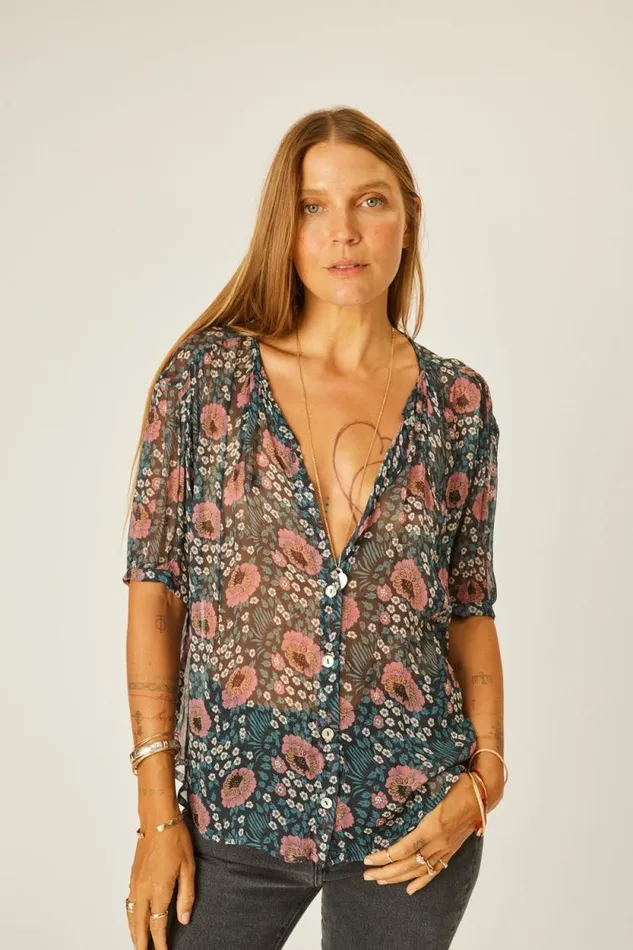 Tops Shop Natalie Martin VIOLET TOP Vintage Flowers Indigo