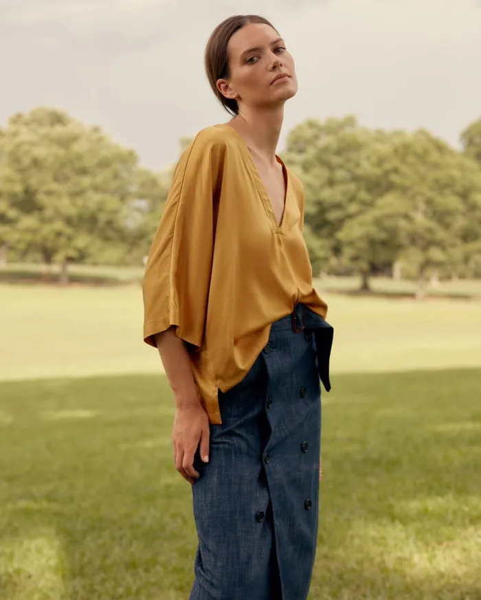 Tops Women Billy Reid V Pleat Blouse Amber Gold