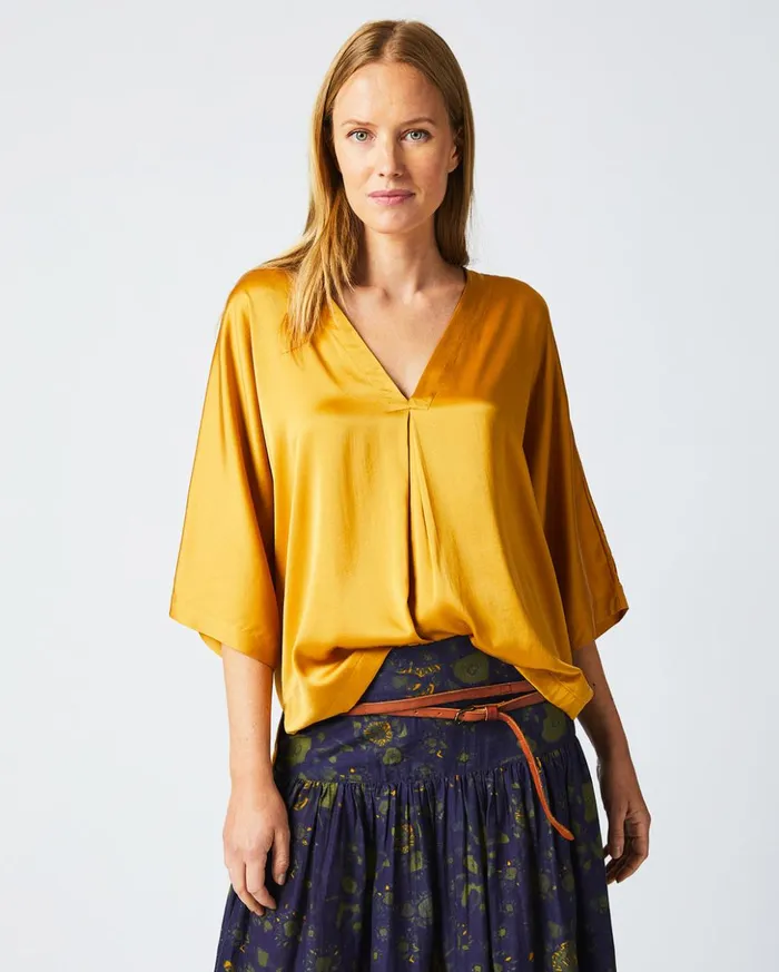 Tops Women Billy Reid V Pleat Blouse Amber Gold