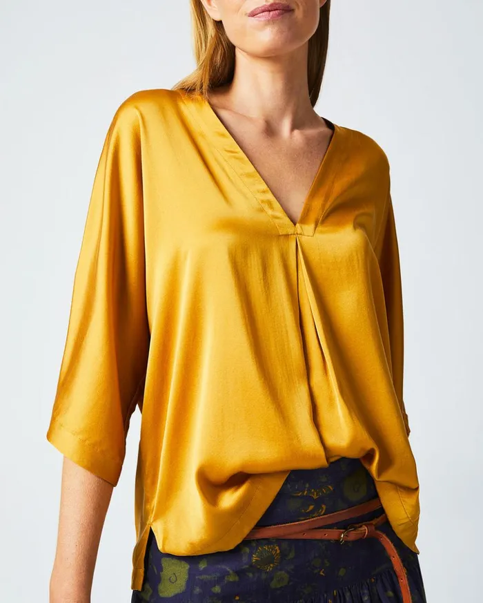 Tops Women Billy Reid V Pleat Blouse Amber Gold