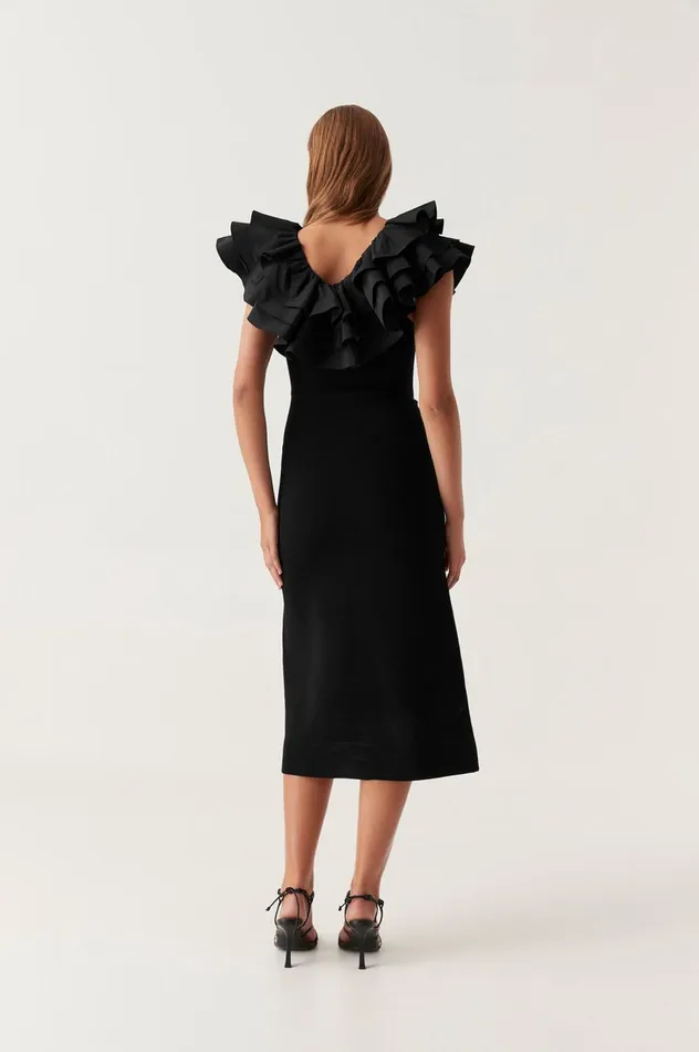 Transcendent Ruffle Midi Dress Black Women Aje Black Dresses