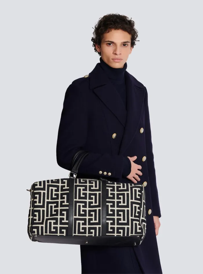 Travel Bag With Jacquard Maxi Monogram Black Men Balmain Bags And Backpacks