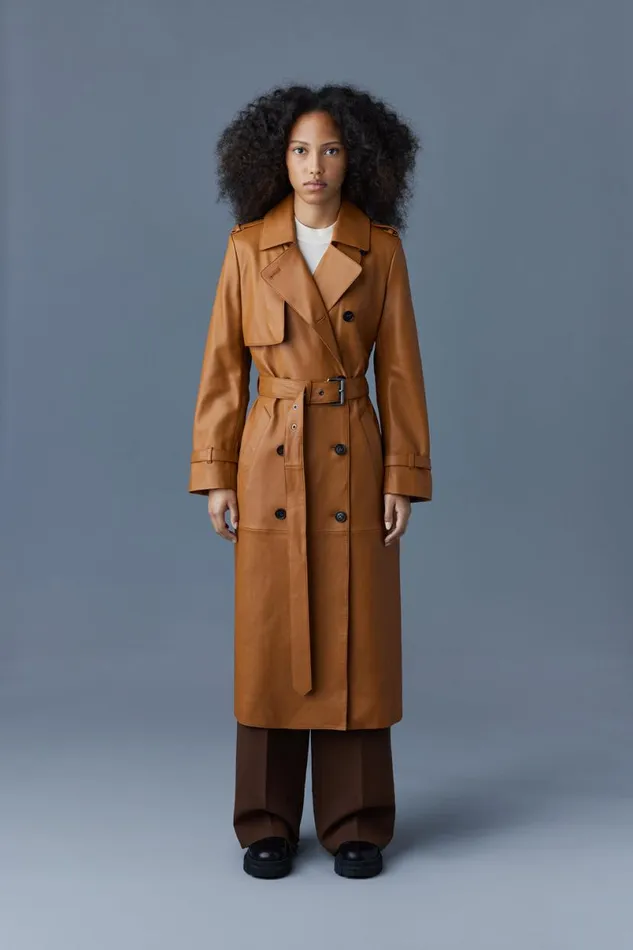 Trenches and Raincoats Women Mackage GAELZ Leather Trench Coat With Belt Black