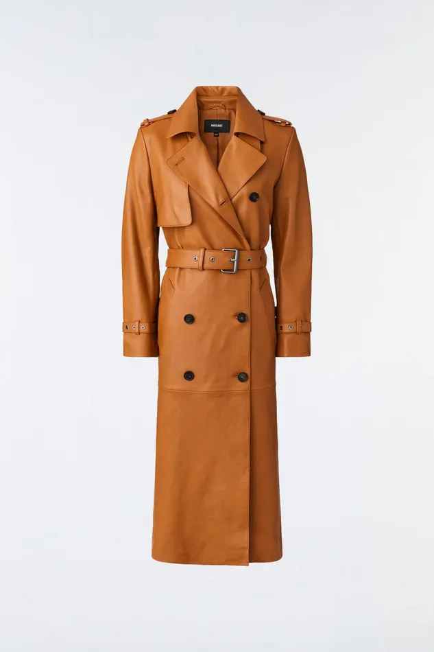 Trenches and Raincoats Women Mackage GAELZ Leather Trench Coat With Belt Black