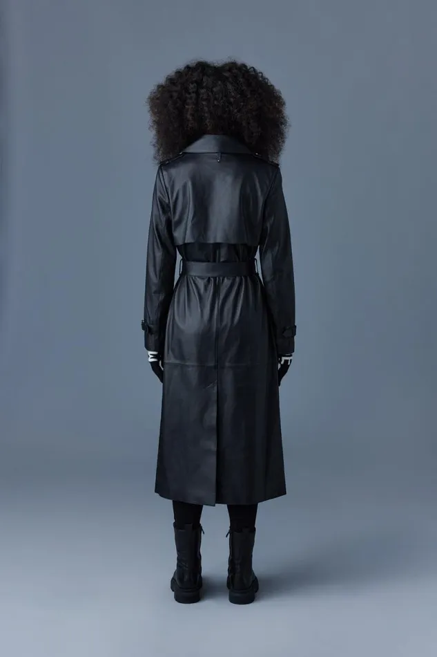 Trenches and Raincoats Women Mackage GAELZ Leather Trench Coat With Belt Black