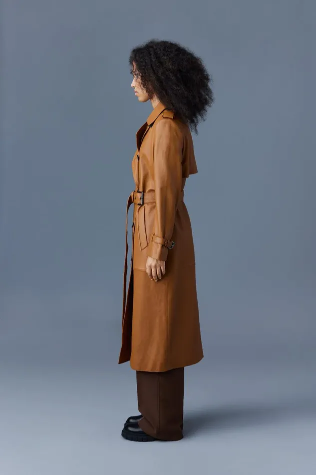 Trenches and Raincoats Women Mackage GAELZ Leather Trench Coat With Belt Black