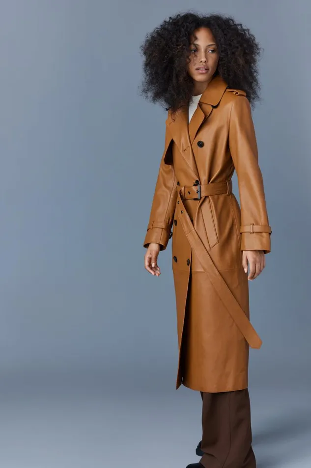 Trenches and Raincoats Women Mackage GAELZ Leather Trench Coat With Belt Black