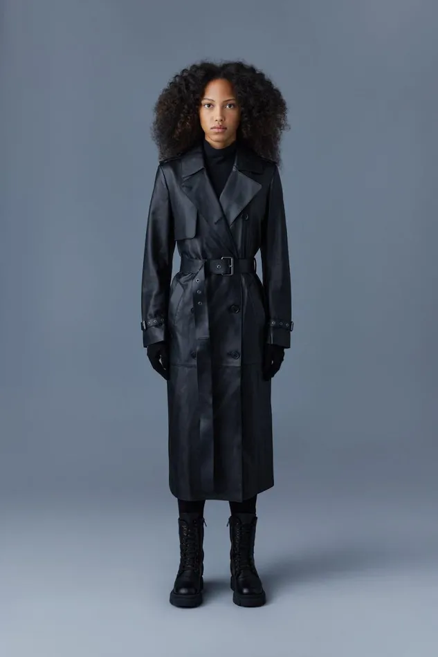 Trenches and Raincoats Women Mackage GAELZ Leather Trench Coat With Belt Black