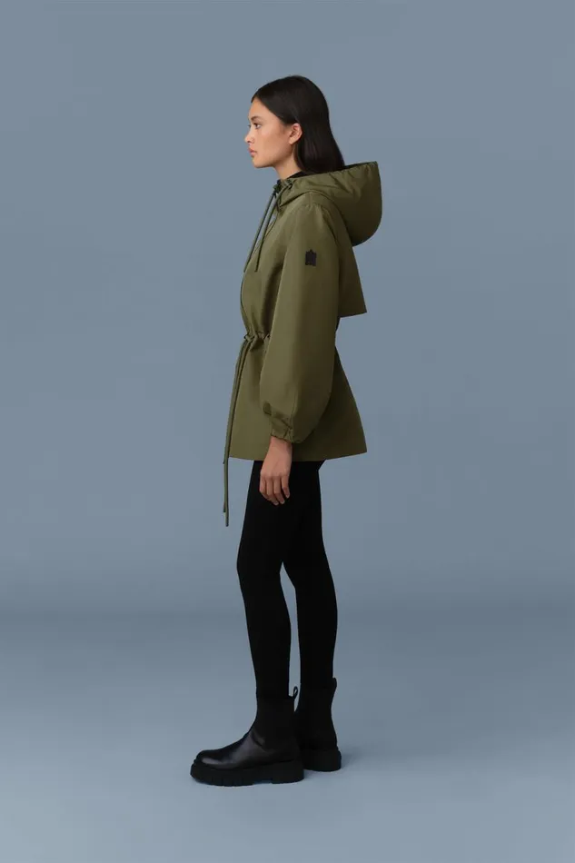 Trenches and Raincoats Women Mackage KALEA Technical Rain Jacket With Drawcord Waist Light Militarynavy