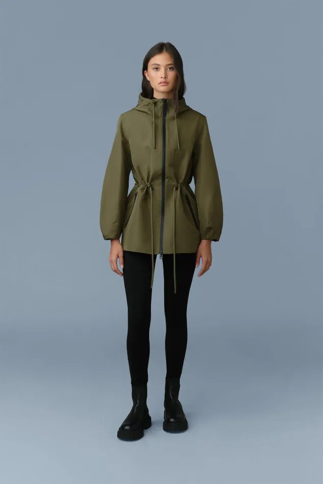 Trenches and Raincoats Women Mackage KALEA Technical Rain Jacket With Drawcord Waist Light Militarynavy