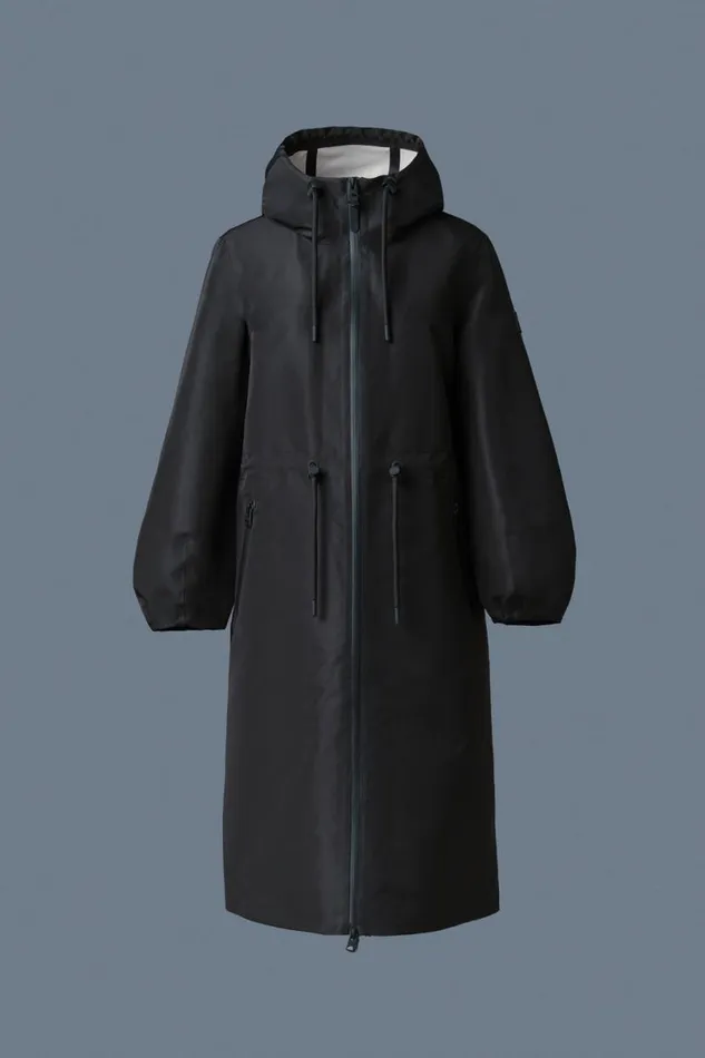 Trenches and Raincoats Women Mackage MEKELLE Long Recycled Technical Rain Coat Blacktrench