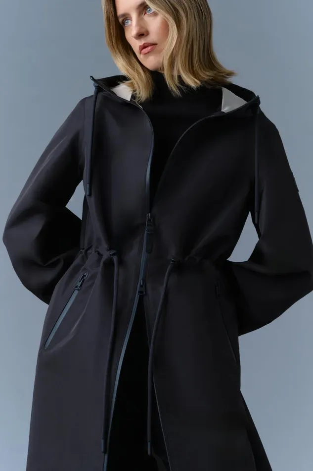 Trenches and Raincoats Women Mackage MEKELLE Long Recycled Technical Rain Coat Blacktrench