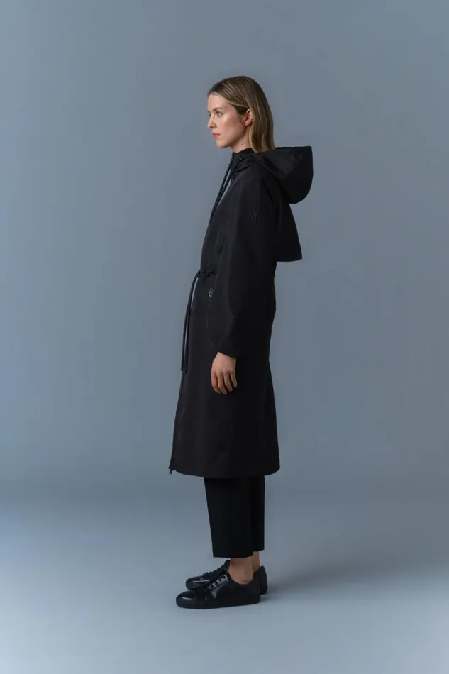 Trenches and Raincoats Women Mackage MEKELLE Long Recycled Technical Rain Coat Blacktrench