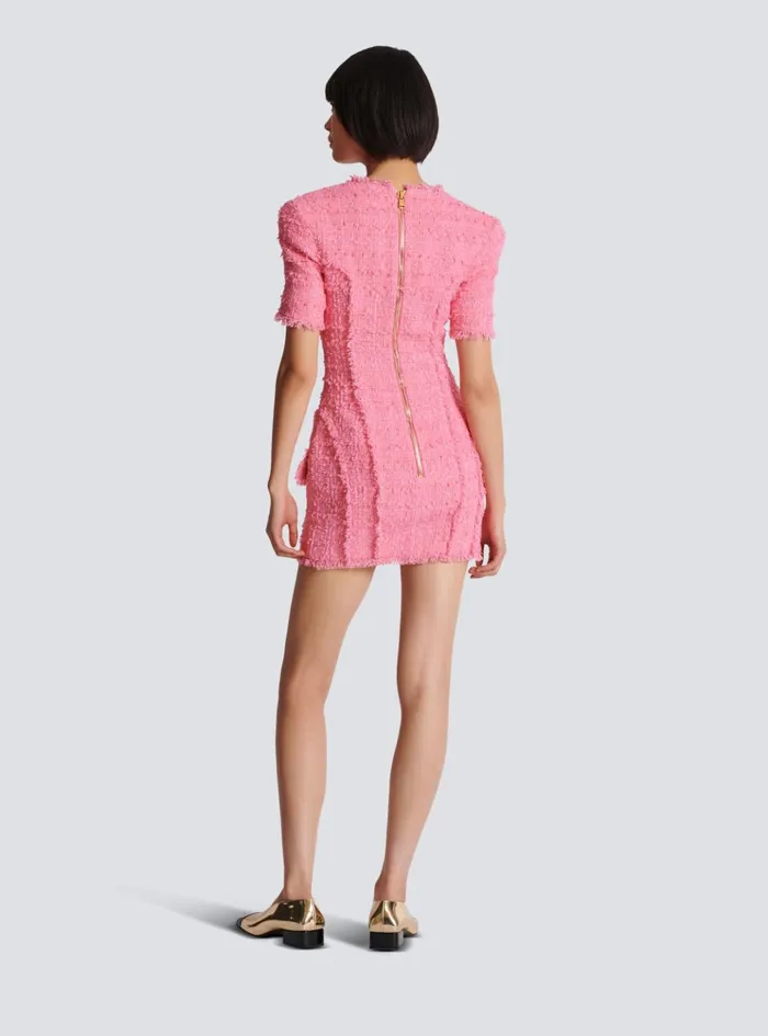 Tweed Dress With Buttons Pink Women Balmain Dresses