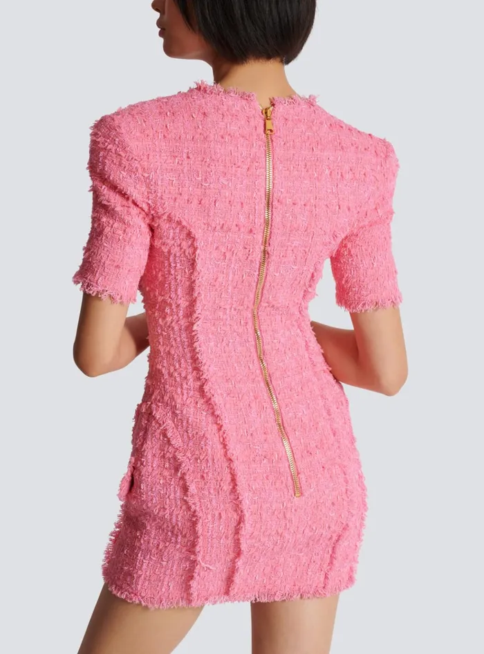 Tweed Dress With Buttons Pink Women Balmain Dresses