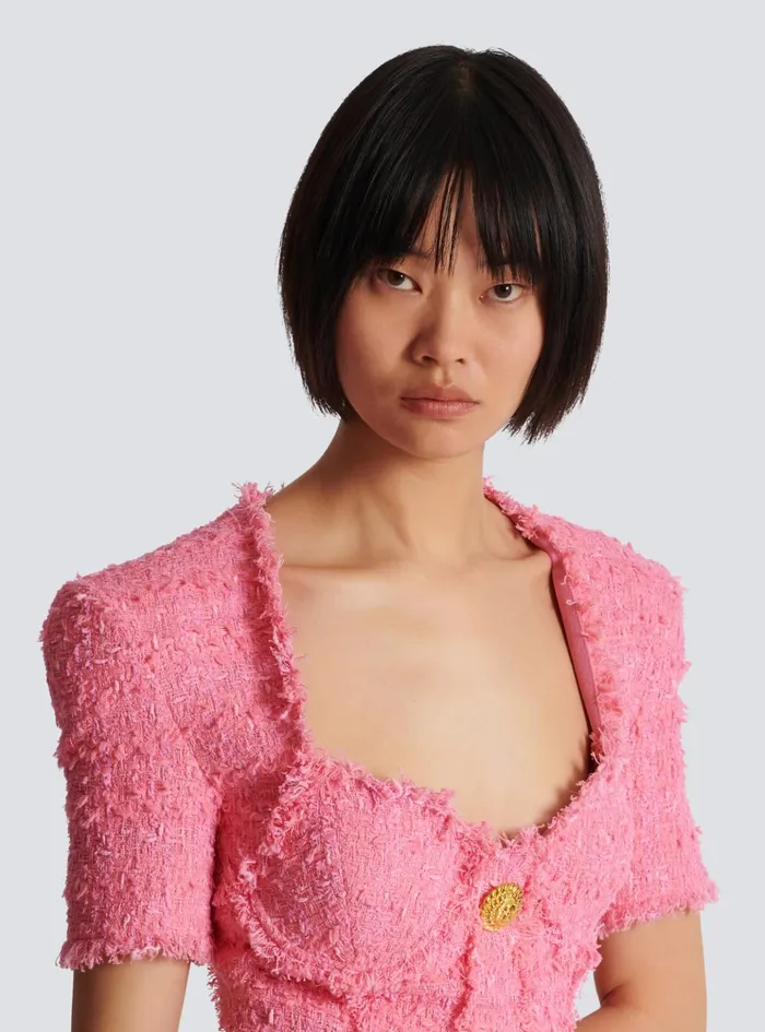 Tweed Dress With Buttons Pink Women Balmain Dresses