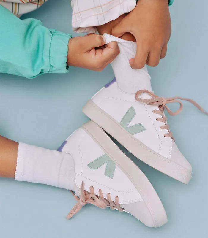 VEJA Esplar Kids ESPLAR LACES LEATHER WHITE MATCHA LAVANDE