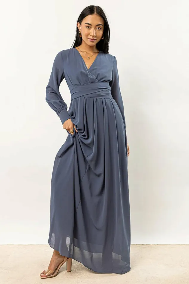 Veronica Maxi Dress In Slate Blue 8211 FINAL SALE Slate Blue Women Bohme Dresses