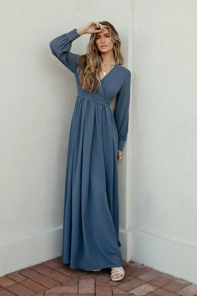 Veronica Maxi Dress In Slate Blue 8211 FINAL SALE Slate Blue Women Bohme Dresses