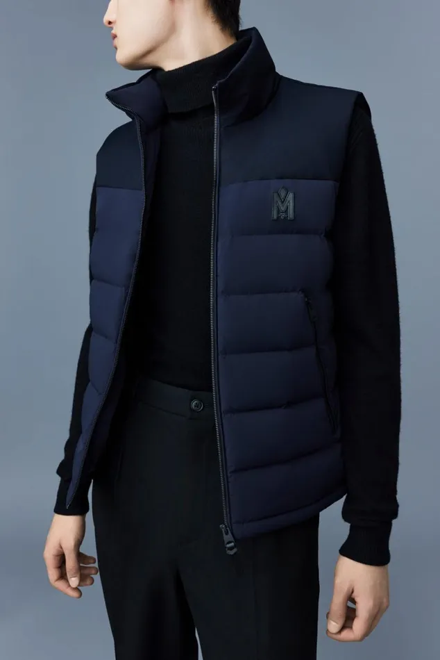 Vests Men Mackage BOBBIE Agile360 Stretch Light Down Vest With Stand Collar Navy