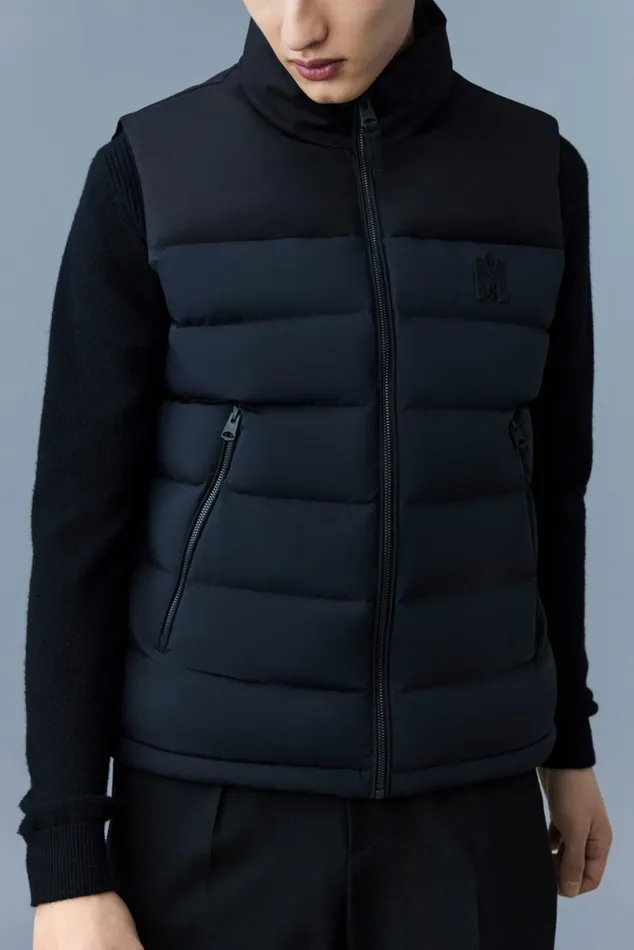 Vests Men Mackage BOBBIE Agile360 Stretch Light Down Vest With Stand Collar Navy