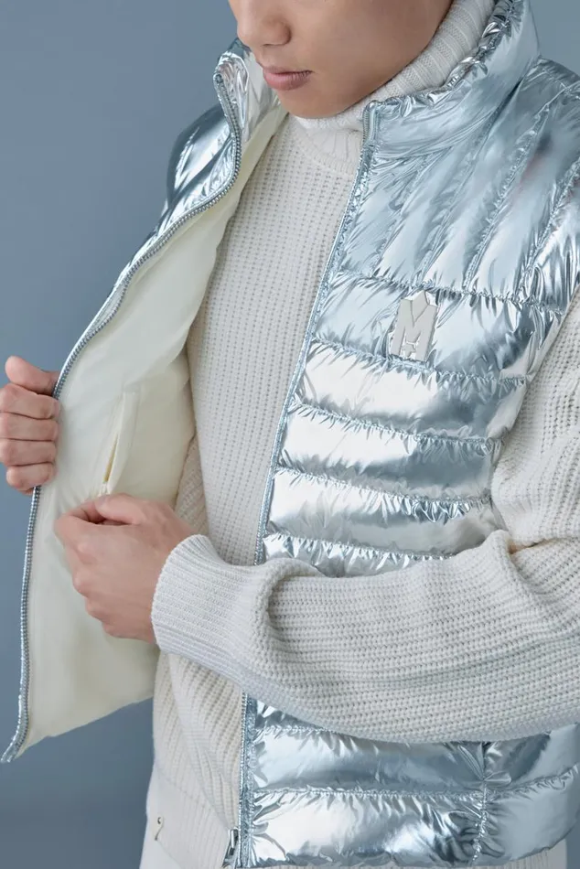 Vests Men Mackage TITUSM Metallic Perpendicular Channel Quilt Down Vest Silver