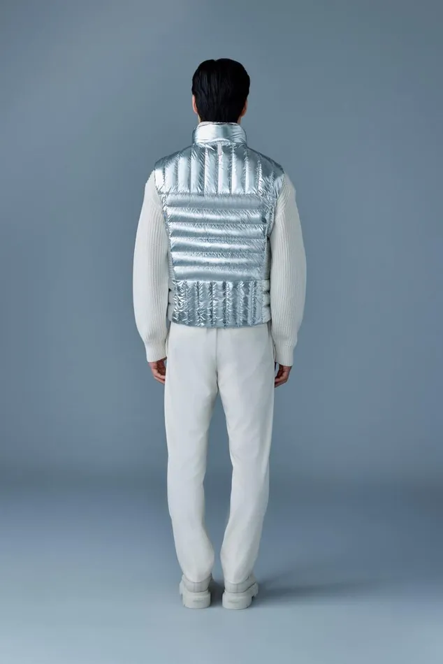 Vests Men Mackage TITUSM Metallic Perpendicular Channel Quilt Down Vest Silver Vests Men Mackage TITUSM Metallic Perpendicular Channel Quilt Down Vest Silver